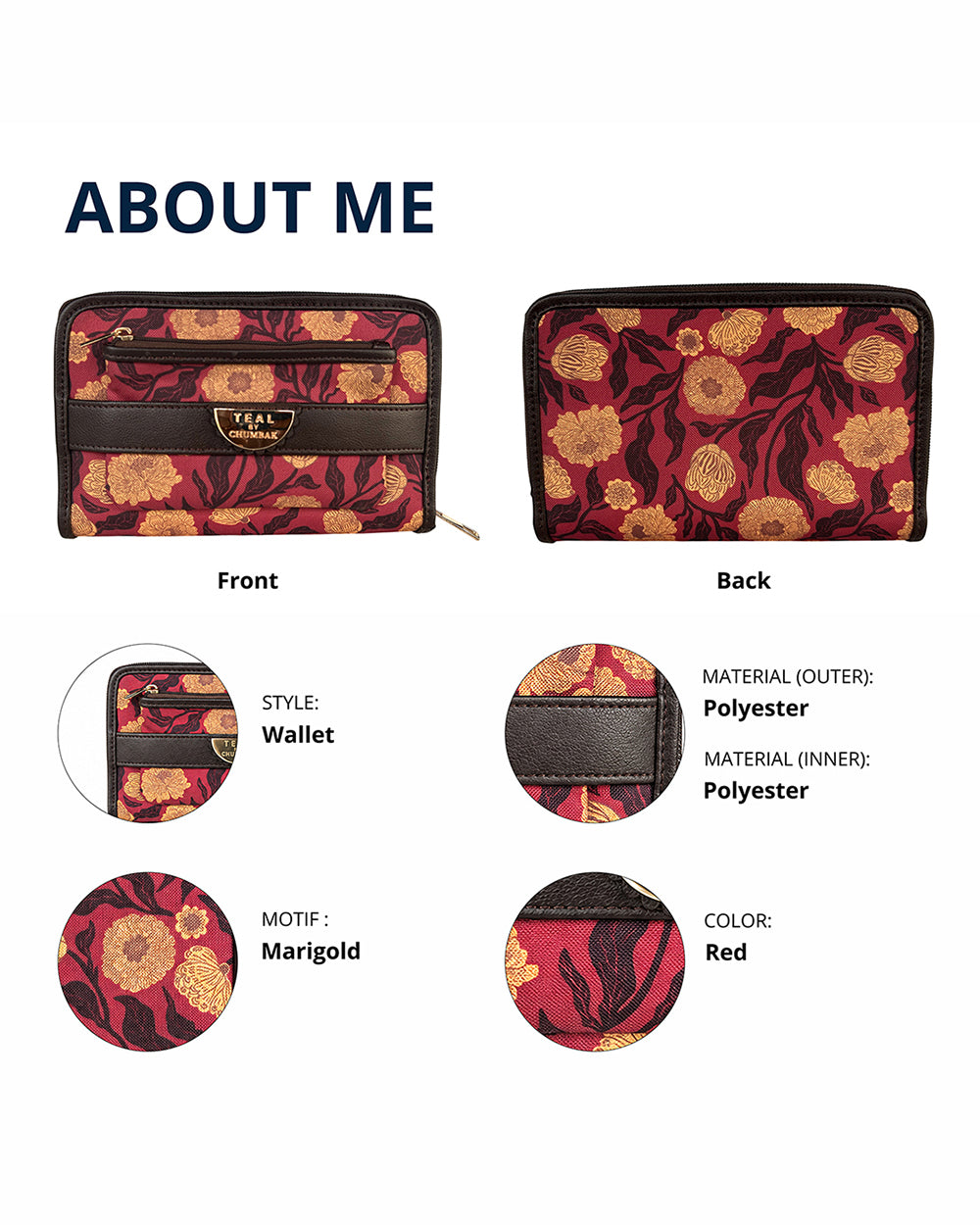 Teal by Chumbak Crimson Marigold Muse Long Wallet
