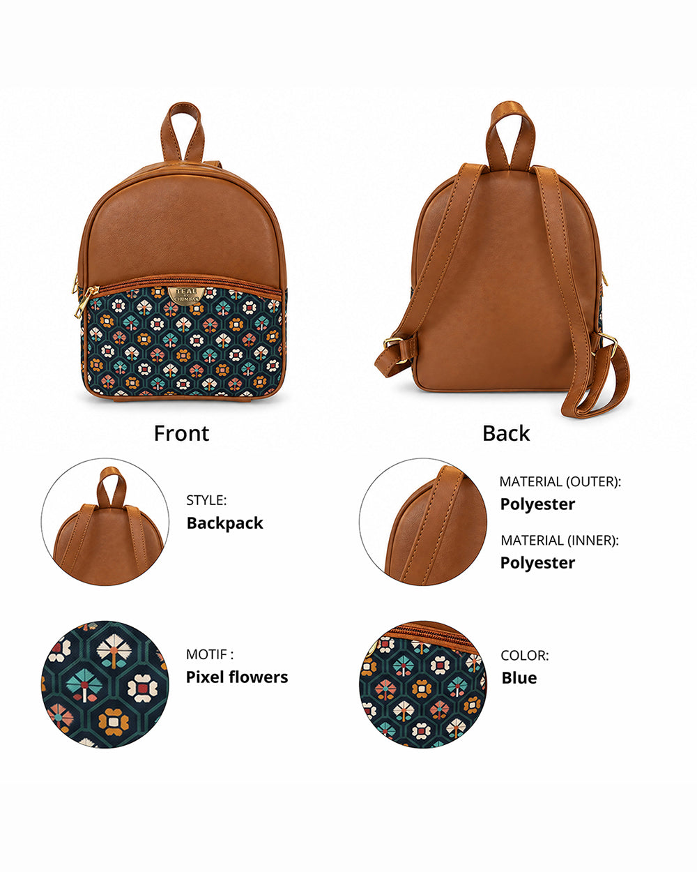 Teal by Chumbak Pixel Flower Mini Backpack