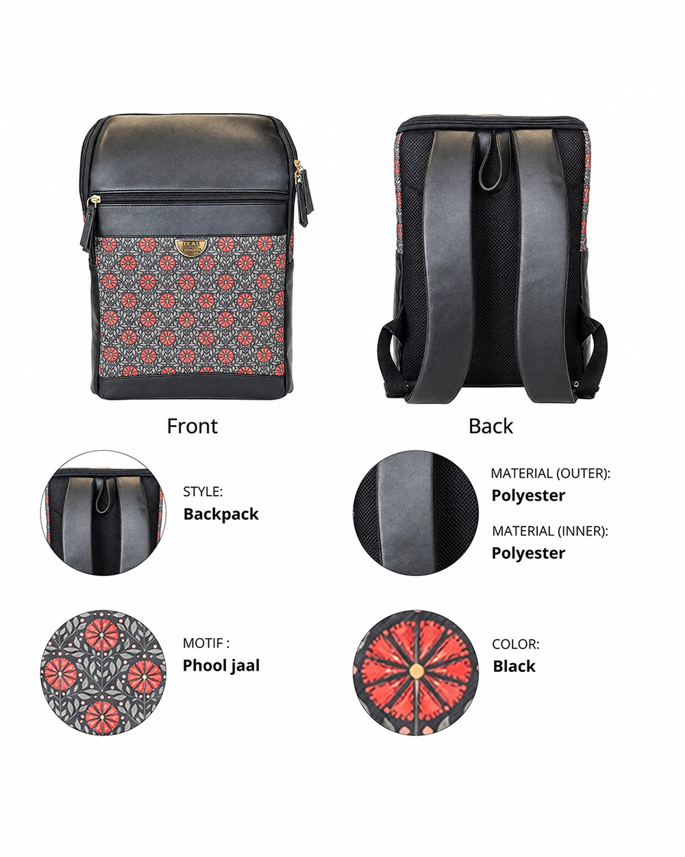 Teal by Chumbak Crimson Phool Laptop Backpack