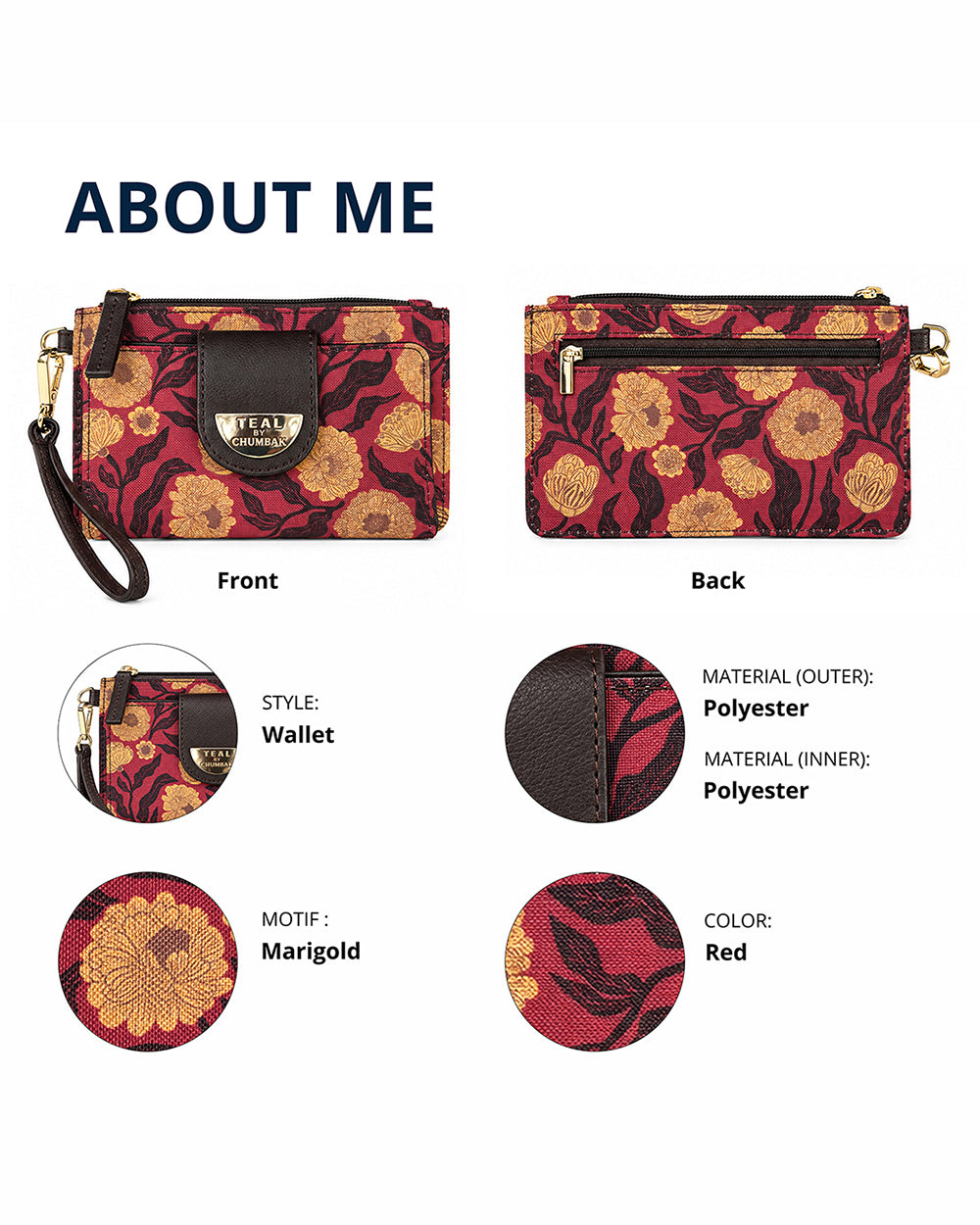 Teal by Chumbak Crimson Marigold Muse Wristlet Wallet