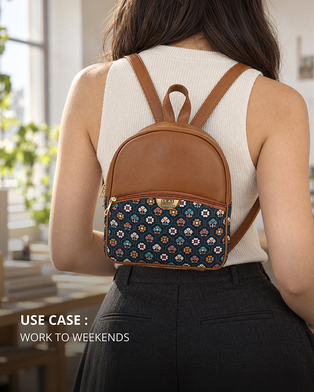Teal by Chumbak Pixel Flower Mini Backpack