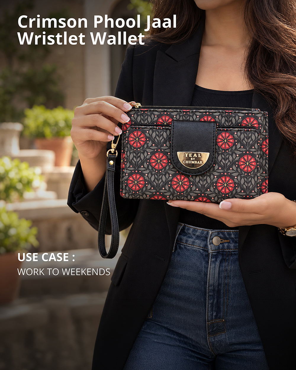 Teal by Chumbak Crimson Phool Jaal Wristlet Wallet