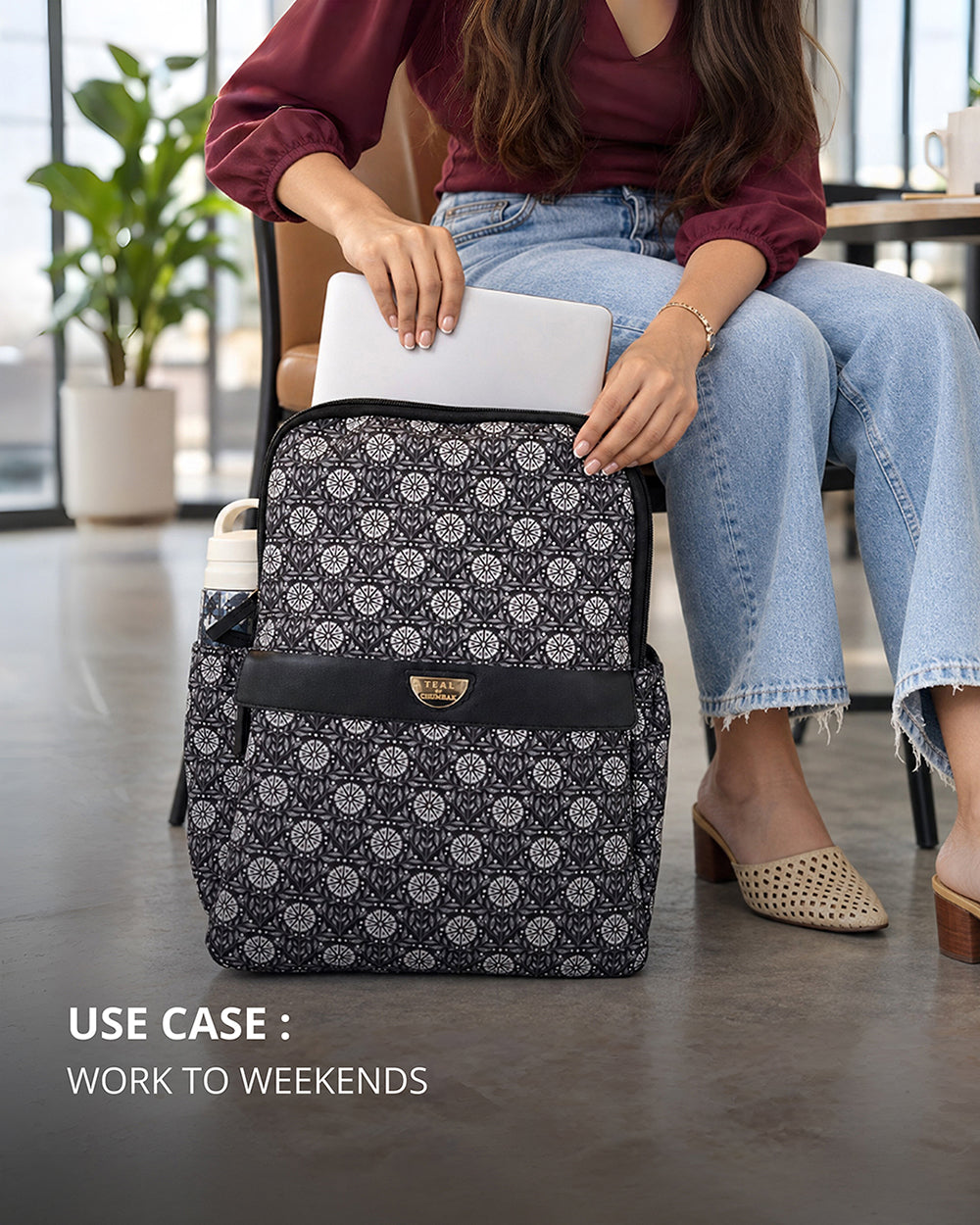 Teal by Chumbak Midnight Phool Double Zip Laptop Backpack