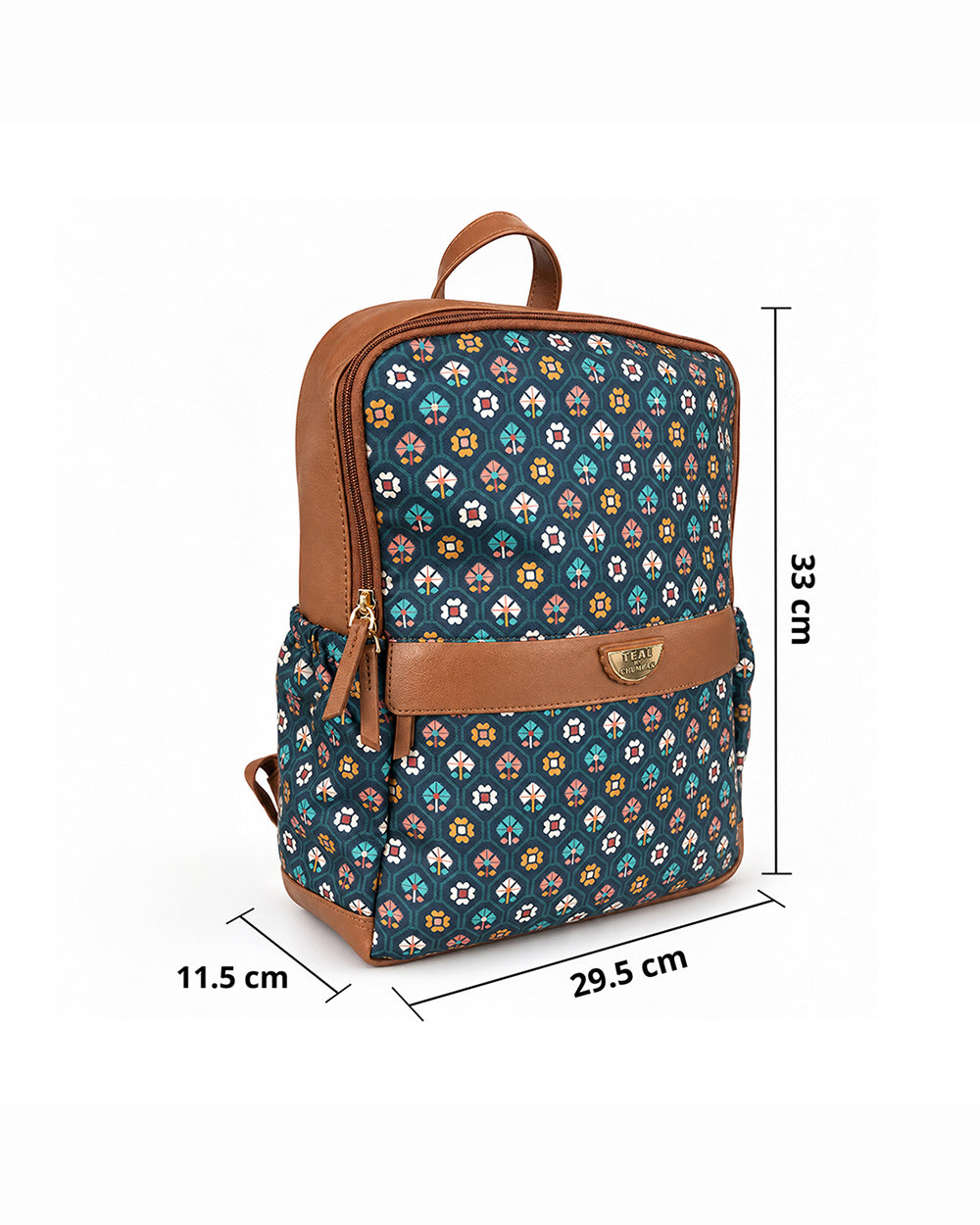 Teal by Chumbak Pixel Flower Double Zip Laptop Backpack