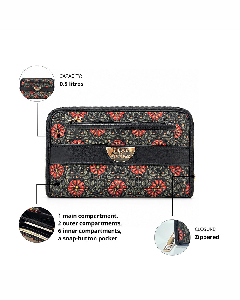 Teal by Chumbak Crimson Phool Jaal Long Wallet