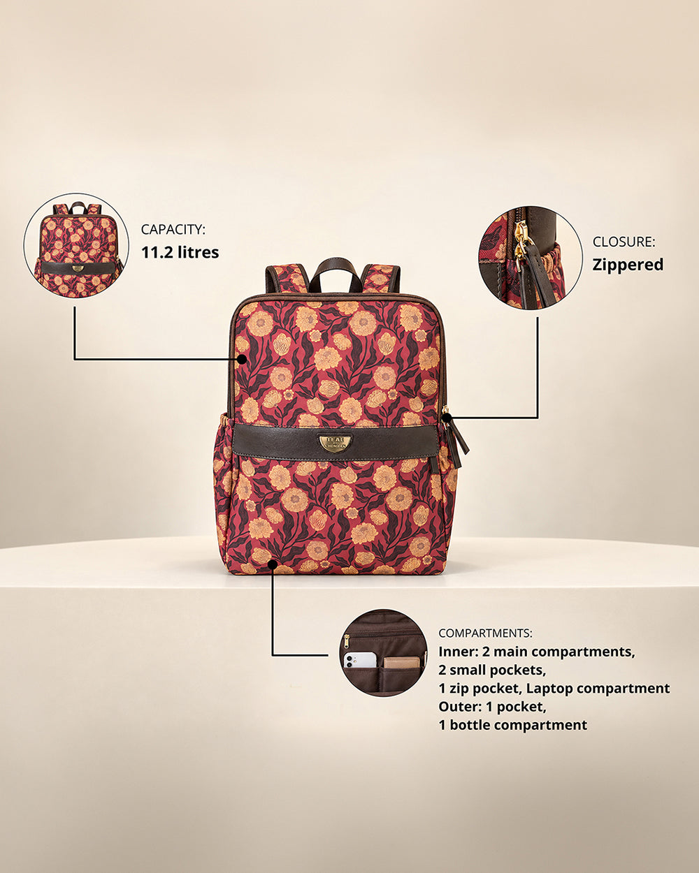 Teal by Chumbak Marigold Muse Double Zip Laptop Backpack