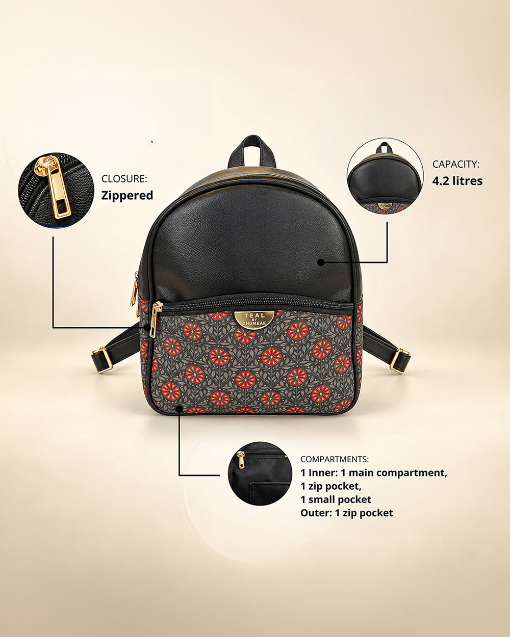 Teal by Chumbak Crimson Phool Mini Backpack