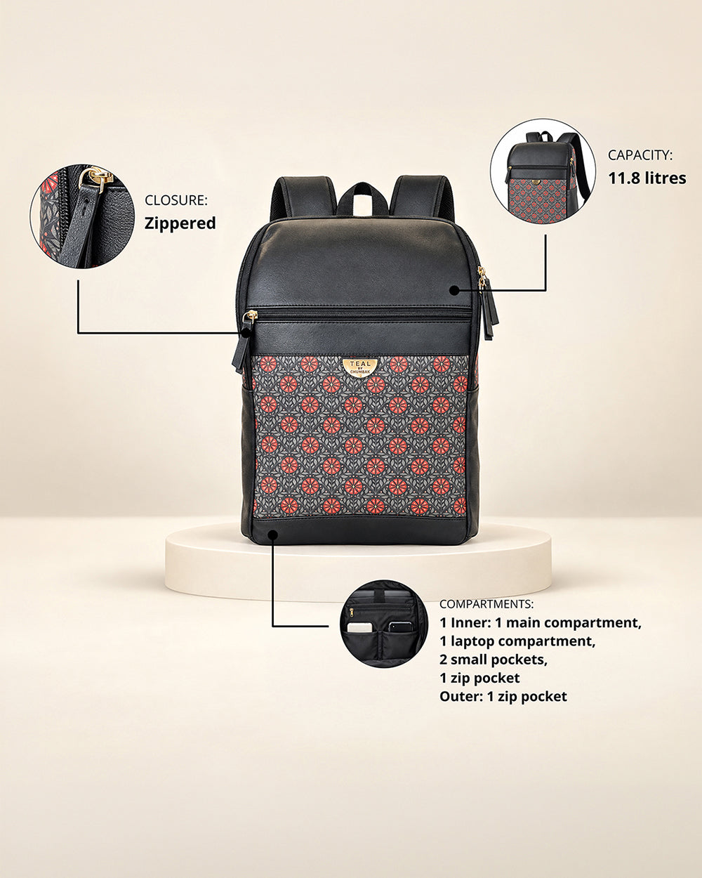 Teal by Chumbak Crimson Phool Laptop Backpack