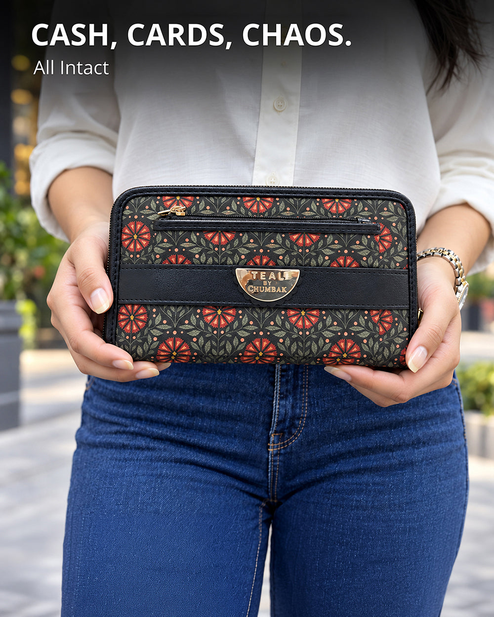 Teal by Chumbak Crimson Phool Jaal Long Wallet
