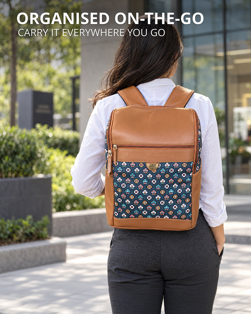 Teal by Chumbak Pixel Flower Laptop Backpack