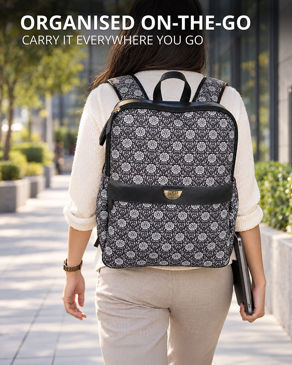 Teal by Chumbak Midnight Phool Double Zip Laptop Backpack