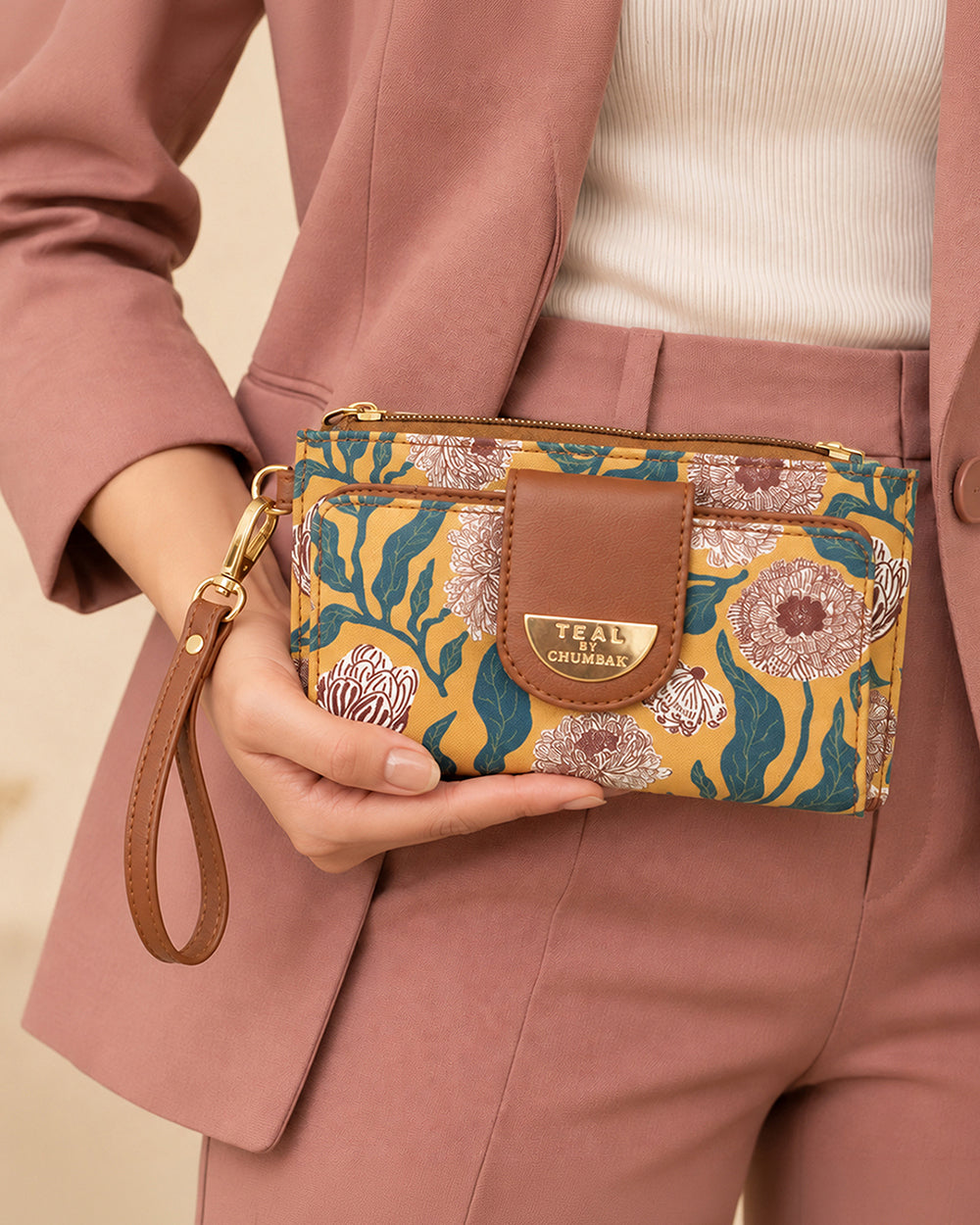 Teal by Chumbak White Marigold Wristlet Wallet