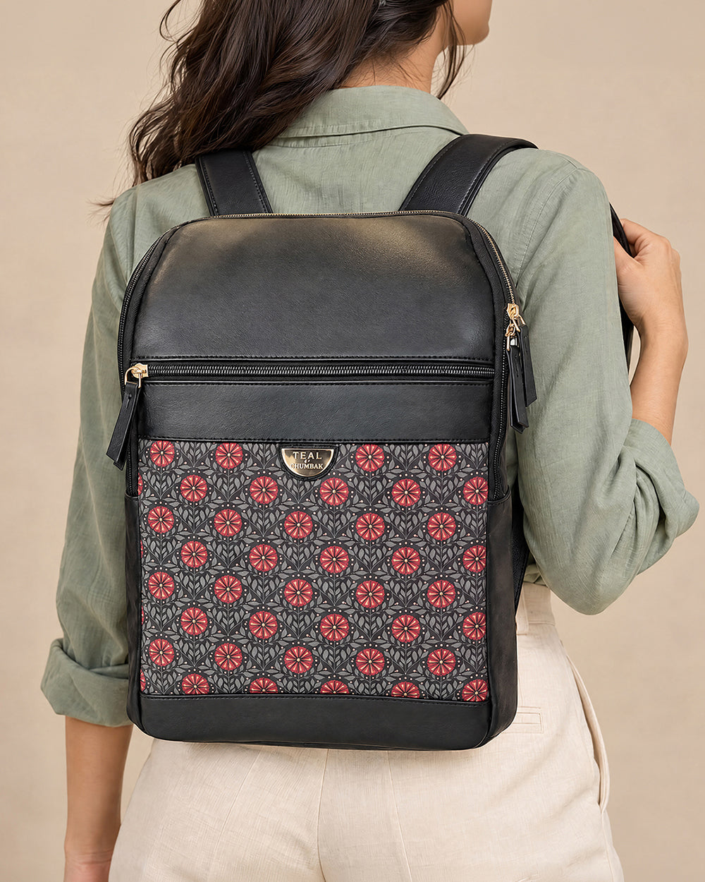 Teal by Chumbak Crimson Phool Laptop Backpack