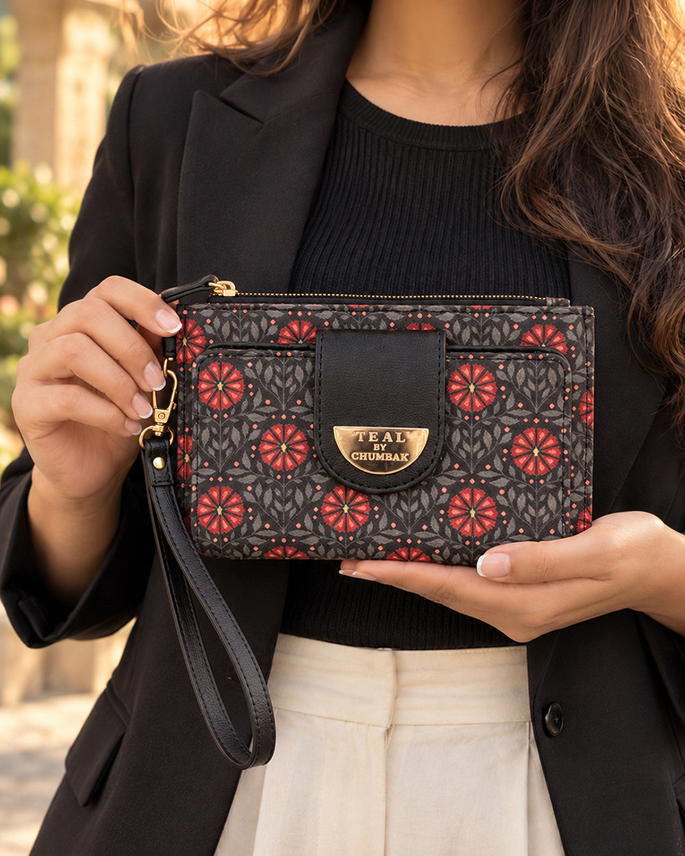Teal by Chumbak Crimson Phool Jaal Wristlet Wallet