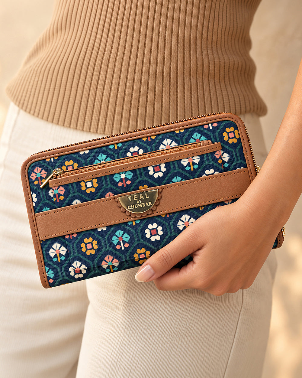 Teal by Chumbak Pixel Flower Long Wallet