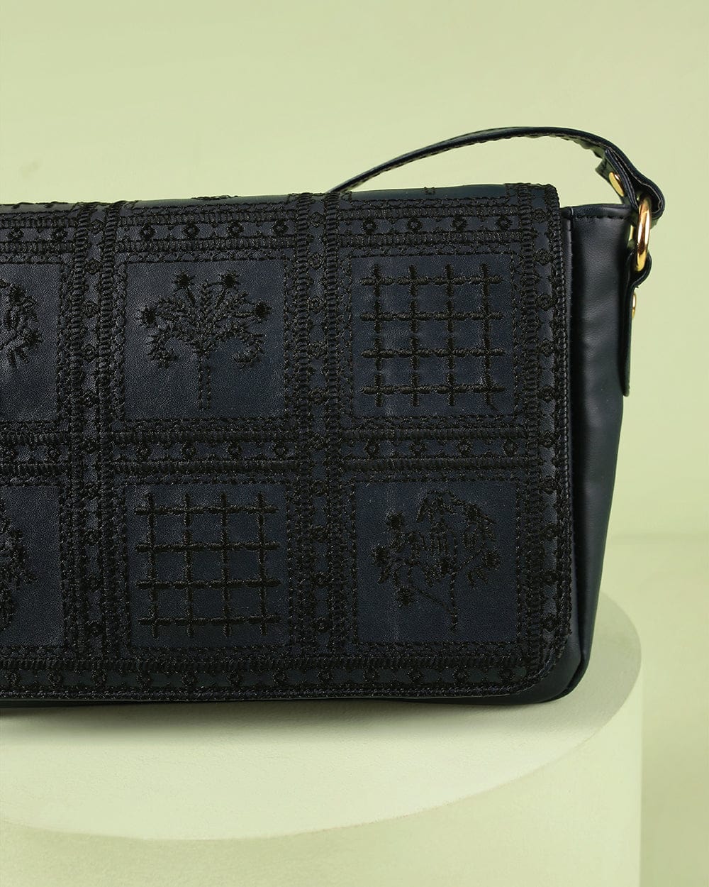 Chumbak Vintage Embroidered Crossbody Bag ' Black