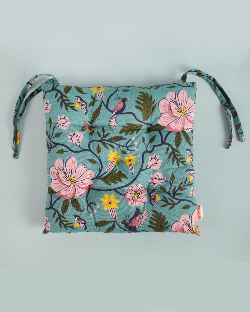 Chumbak Floaty Posies Seat Cushion- Teal