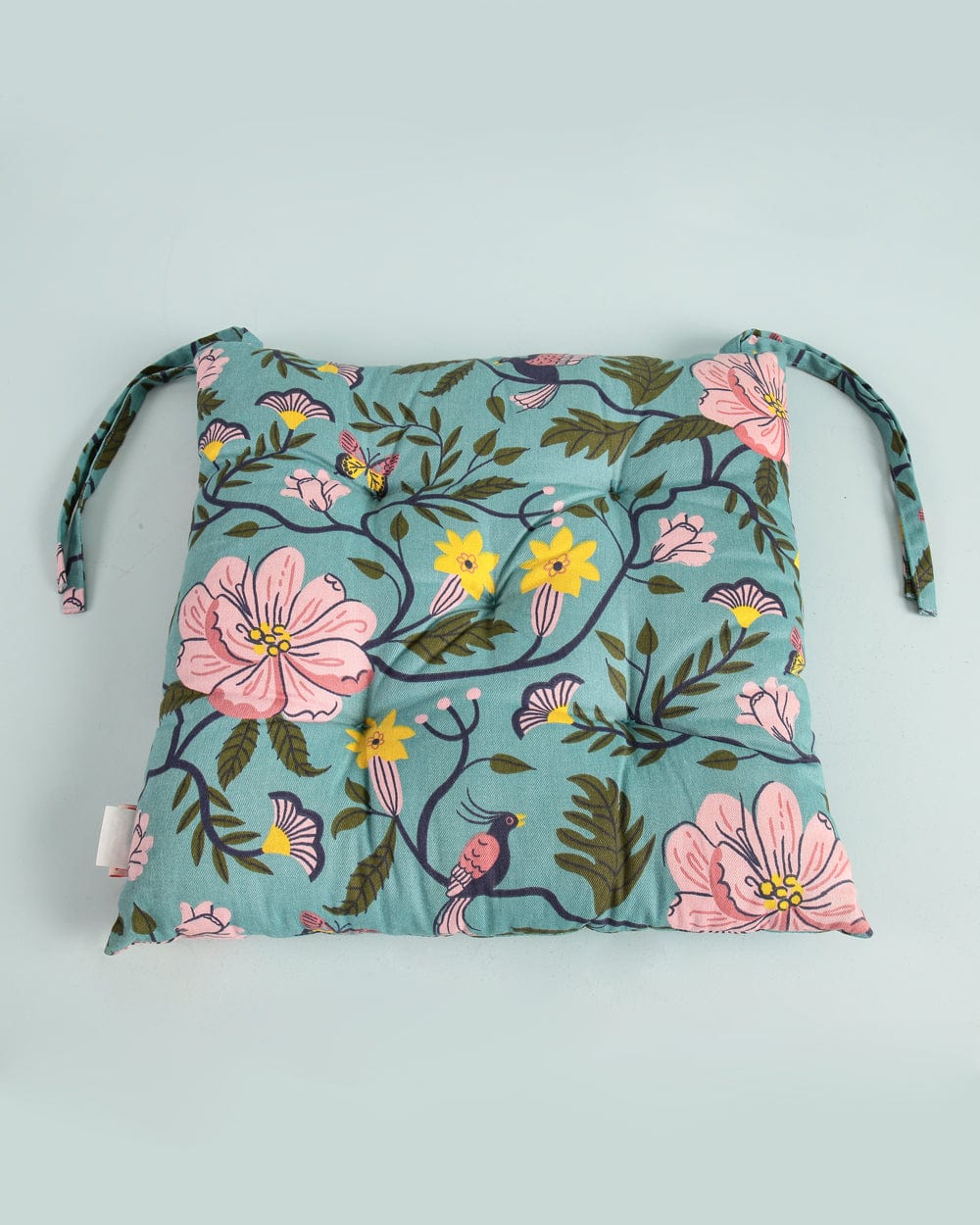 Chumbak Floaty Posies Seat Cushion- Teal