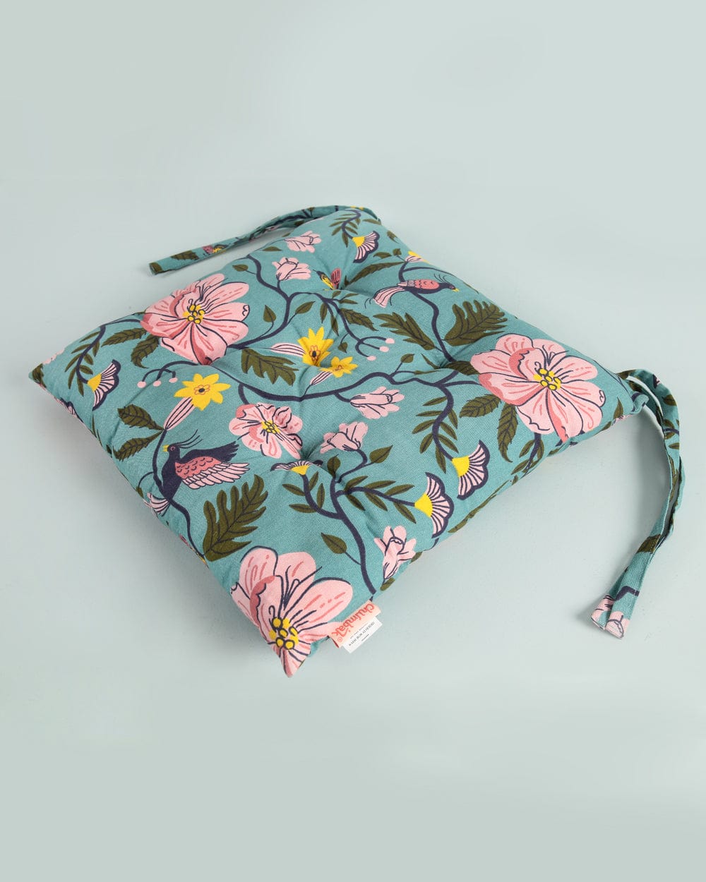 Chumbak Floaty Posies Seat Cushion- Teal