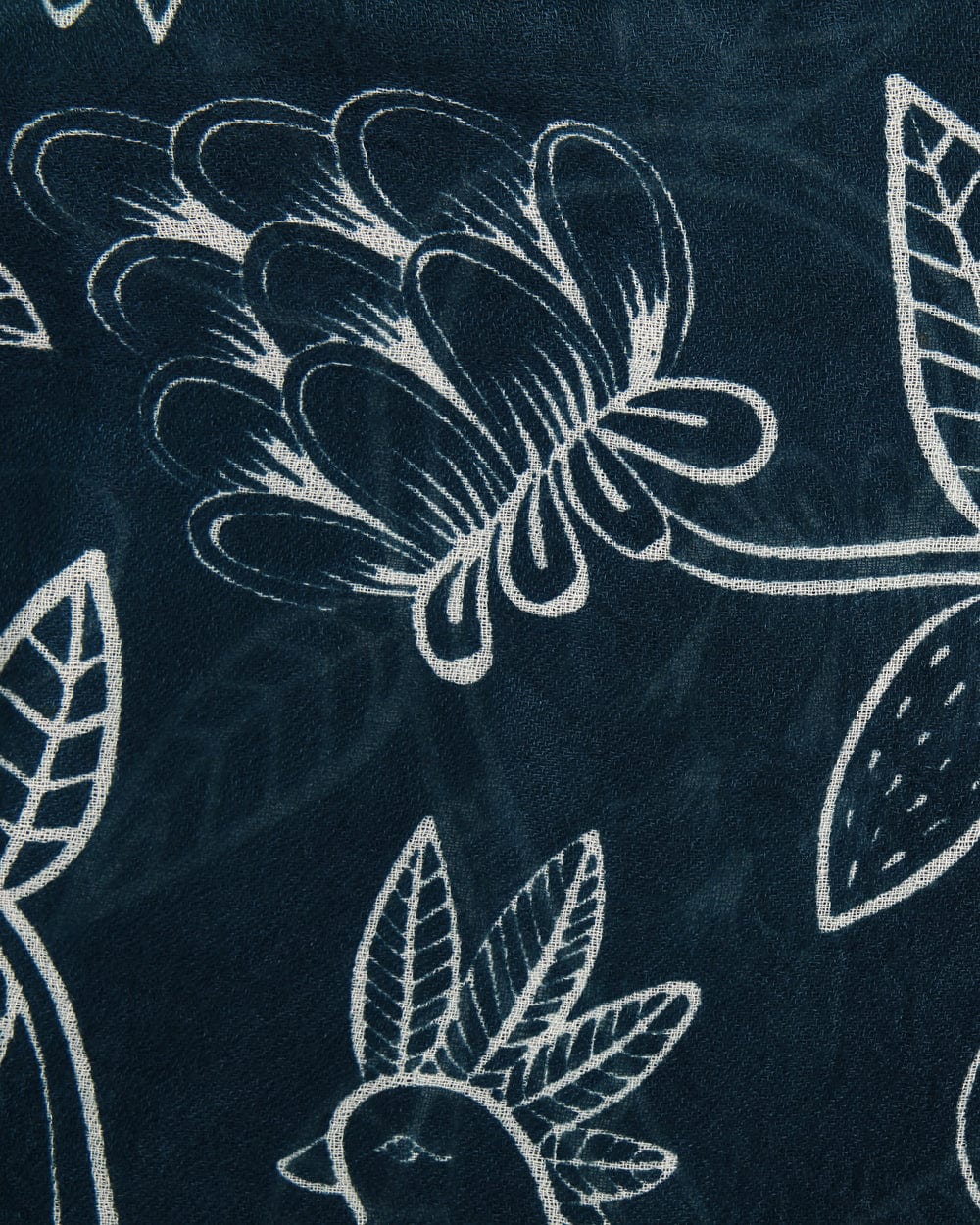 Chumbak Tropical Leaves Tassel Scarf ' Navy Blue