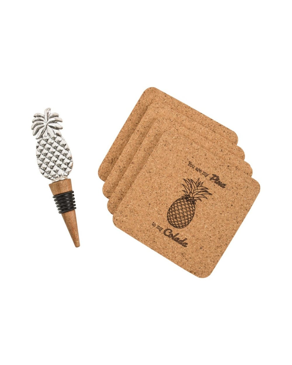 Chumbak Pineapple Party Gift Set With 4 Coasters And A Wine Stopper