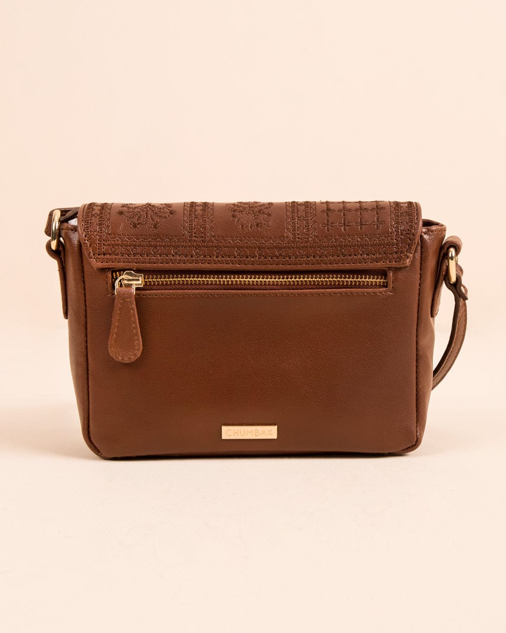 Chumbak Vintage Embroidered Crossbody Bag ' Tan Brown