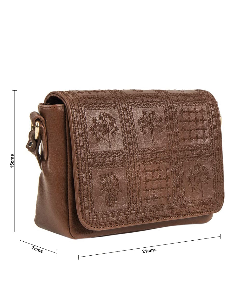 Chumbak Vintage Embroidered Crossbody Bag ' Tan Brown