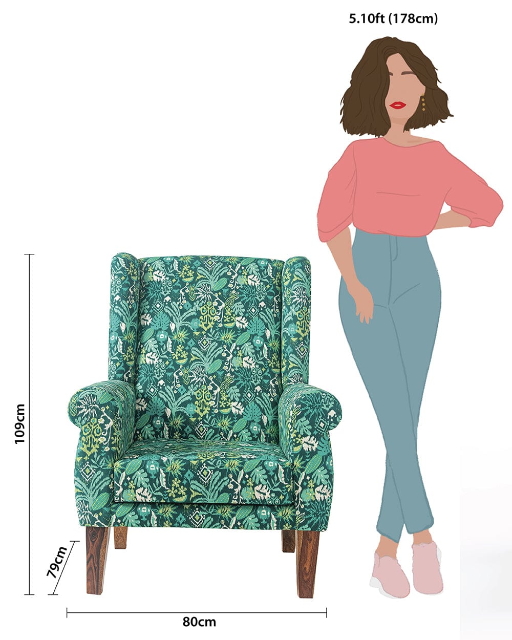 Chumbak The Begum Wing Chair - Tropical Ikkat