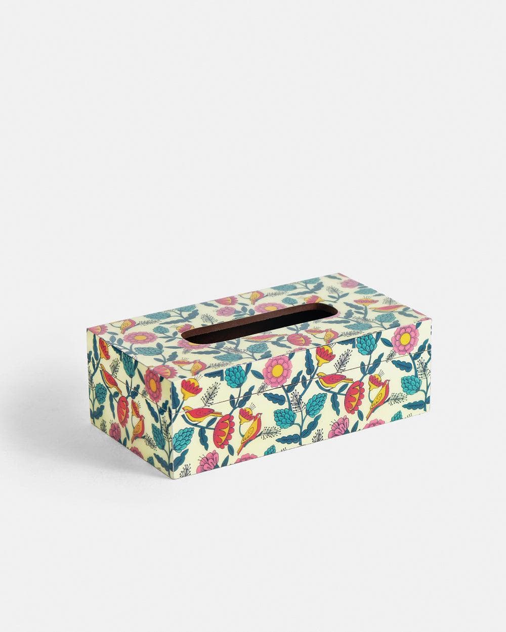 Chumbak Country Wooden Tissue Box - Floral, 9” x 5” x 3”