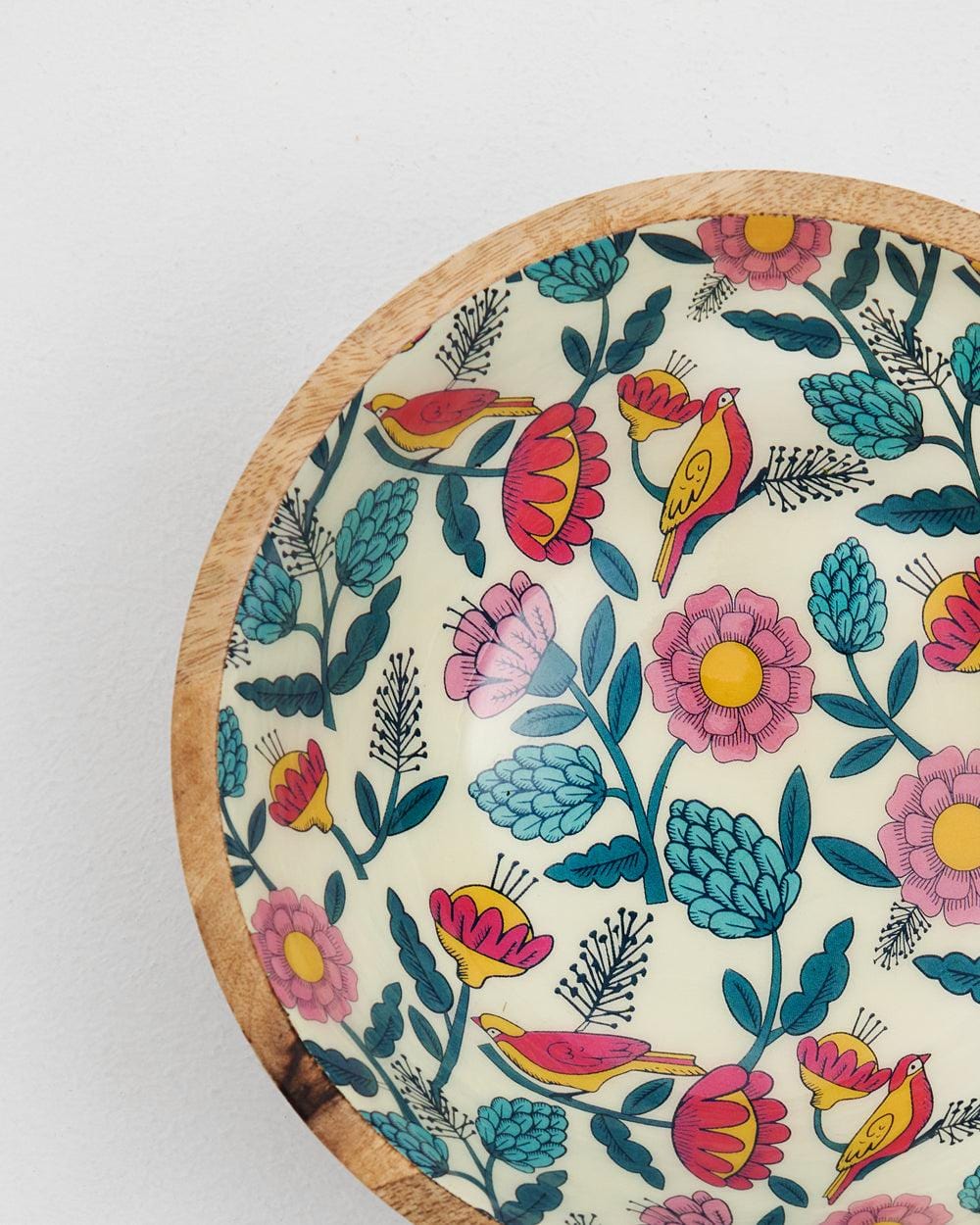 Chumbak Country Wooden Large Bowl - Floral, 8”x 8” x 3.5”