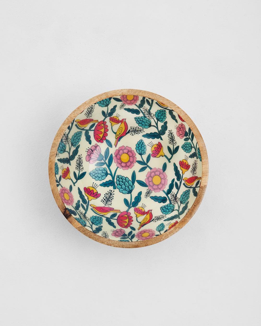 Chumbak Country Wooden Large Bowl - Floral, 8”x 8” x 3.5”