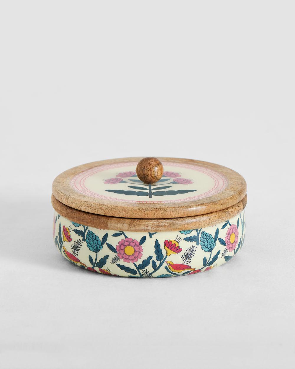 Chumbak Country Wooden Storage Box -  Floral, 7.87” x 7.87” x 4.13”