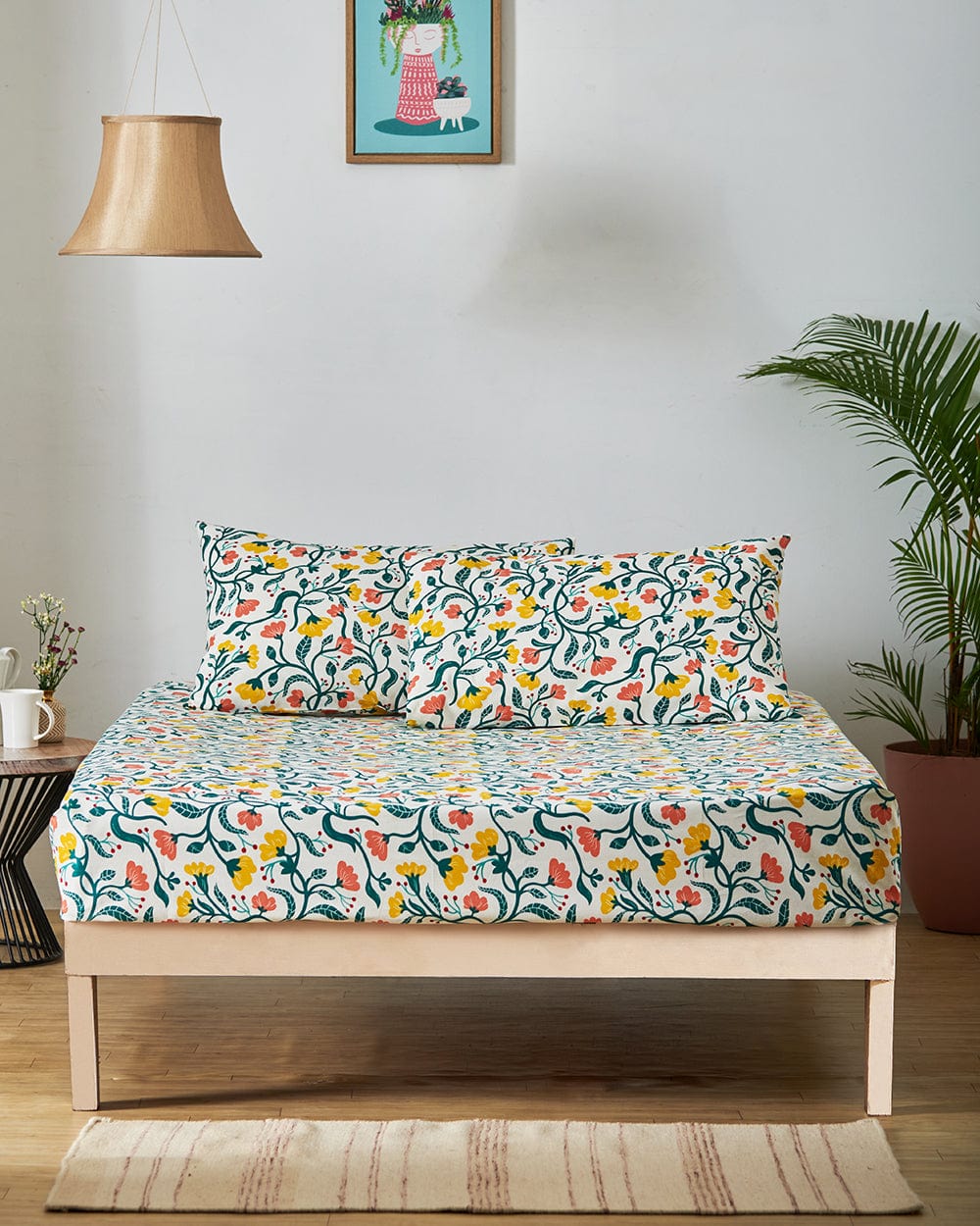 Chumbak TEAL by Chumbak Holland Flower Fields Bedsheet - Queen Size, 136TC