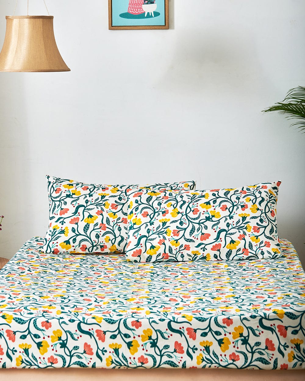 Chumbak TEAL by Chumbak Holland Flower Fields Bedsheet - Queen Size, 136TC