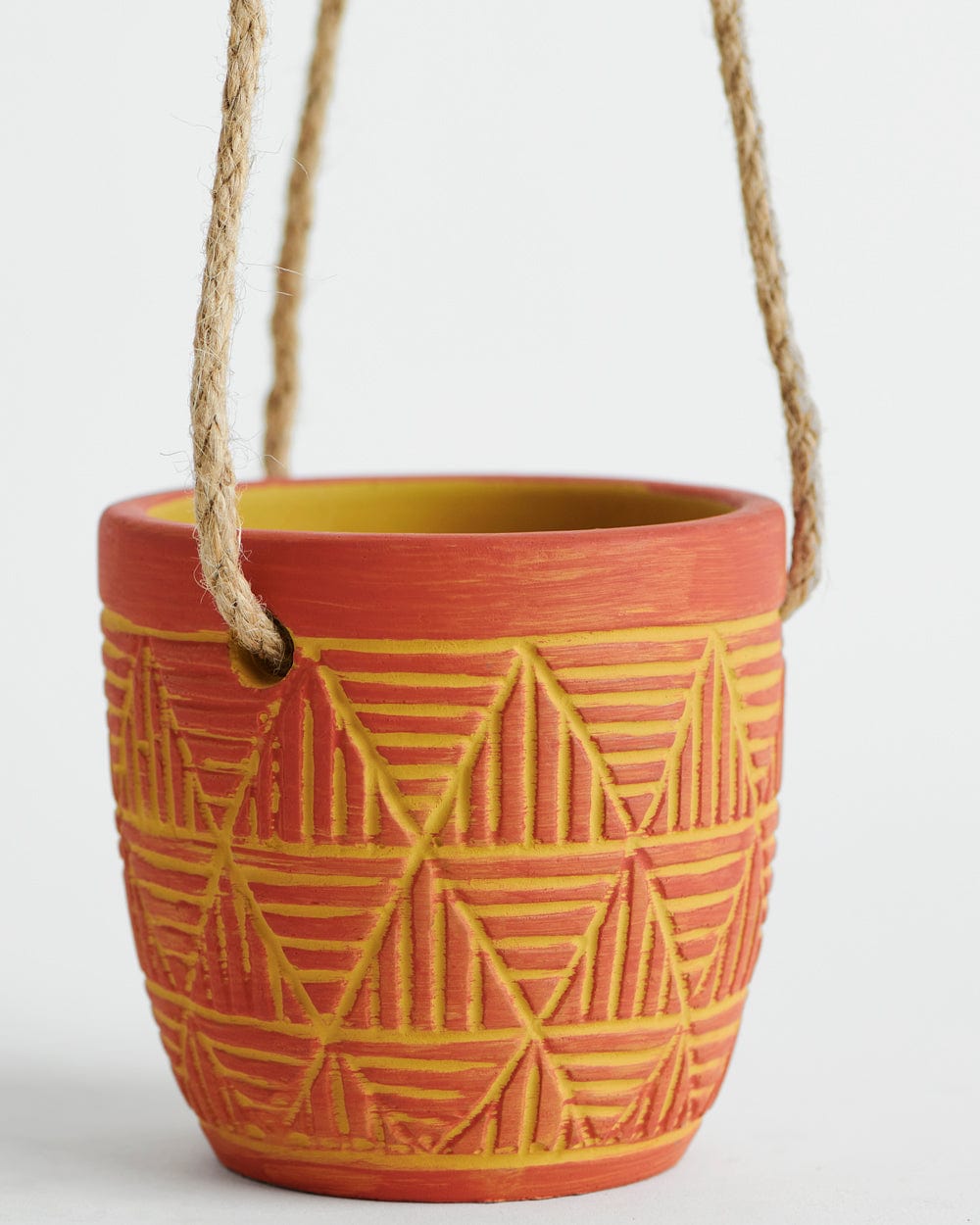Chumbak Hand Painted Planter with Hanging Jute Rope - Cement - Red