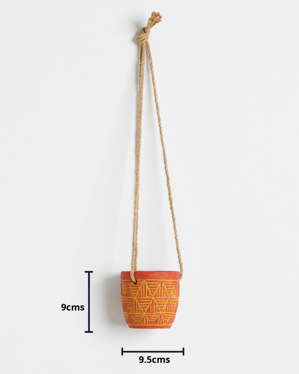 Chumbak Hand Painted Planter with Hanging Jute Rope - Cement - Red