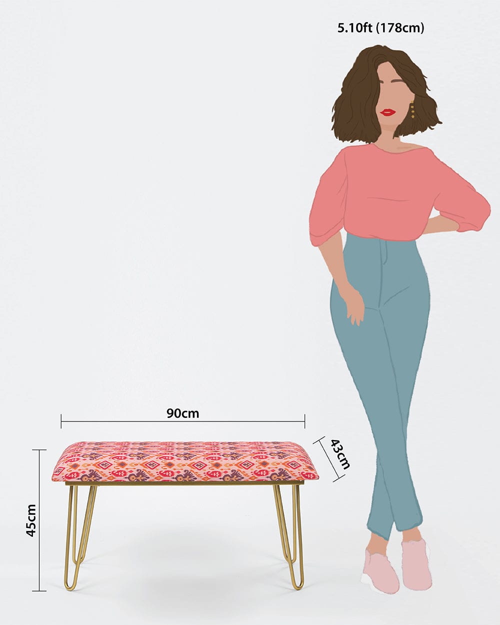 Chumbak Kitsch Bench-Pink Ikkat