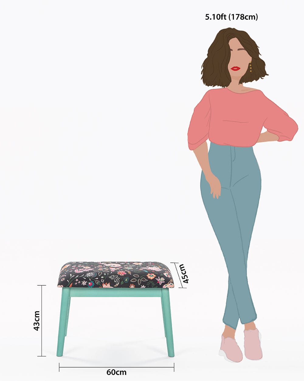 Chumbak Memsaab Bench Small - Bohemian Paisleys, Teal