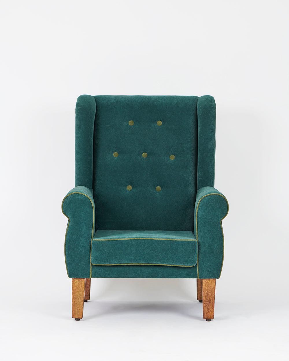 Chumbak Begum Wing Chair Velvet - Dark Green