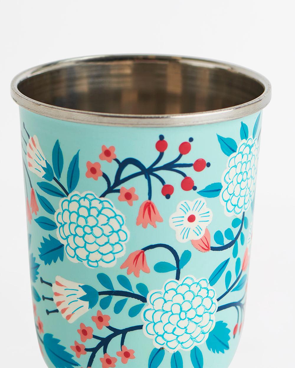 Chumbak Blue Floral Steel Tumbler Small