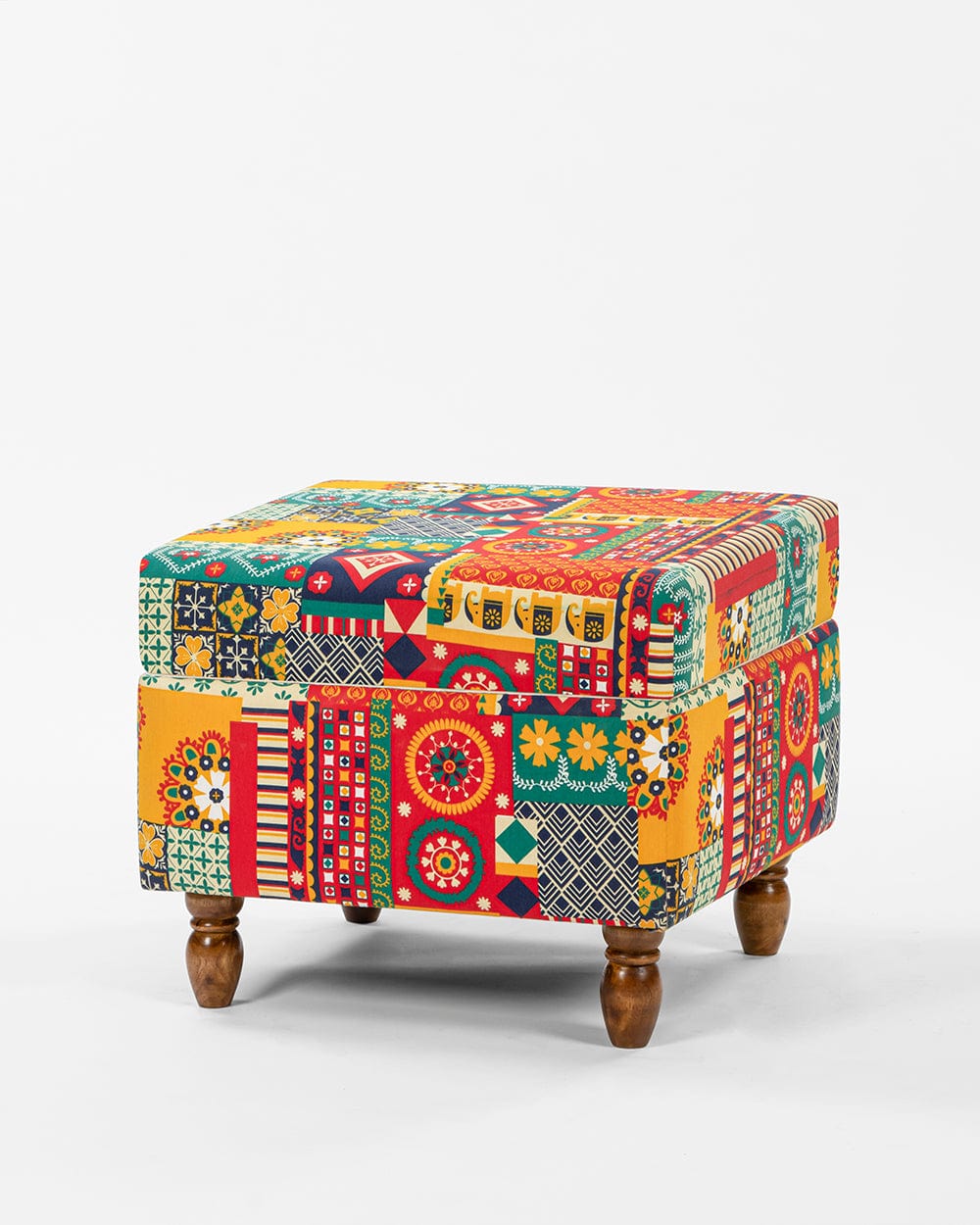 Chumbak Modern Trunk Storage Ottoman - Floral Swirls