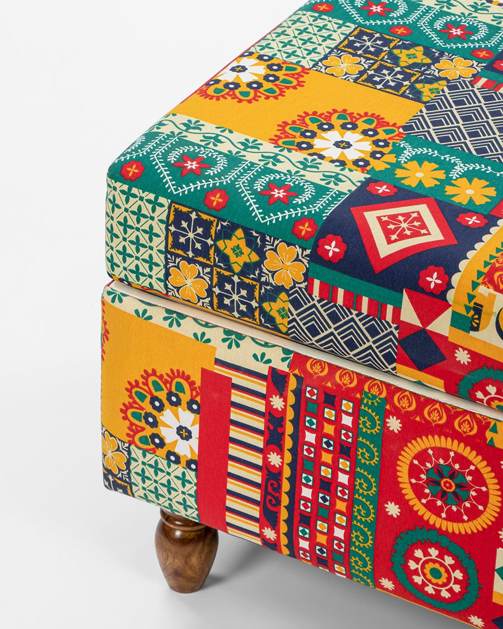 Chumbak Modern Trunk Storage Ottoman - Floral Swirls