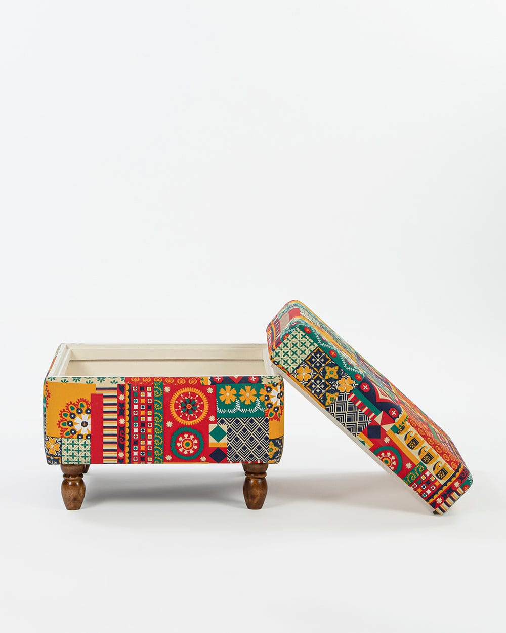 Chumbak Modern Trunk Storage Ottoman - Floral Swirls