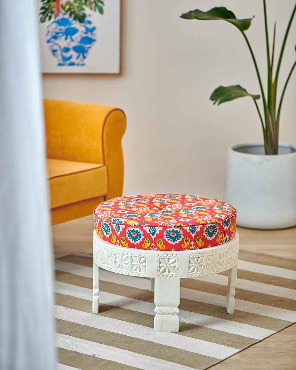 Chumbak Amer Foot Rest - Red Ikkat