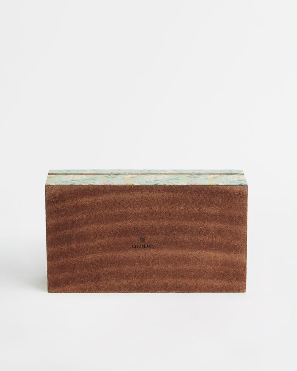 Chumbak Country Wooden tissue box -Farm Garden, Green, 9” x 5” x 3”