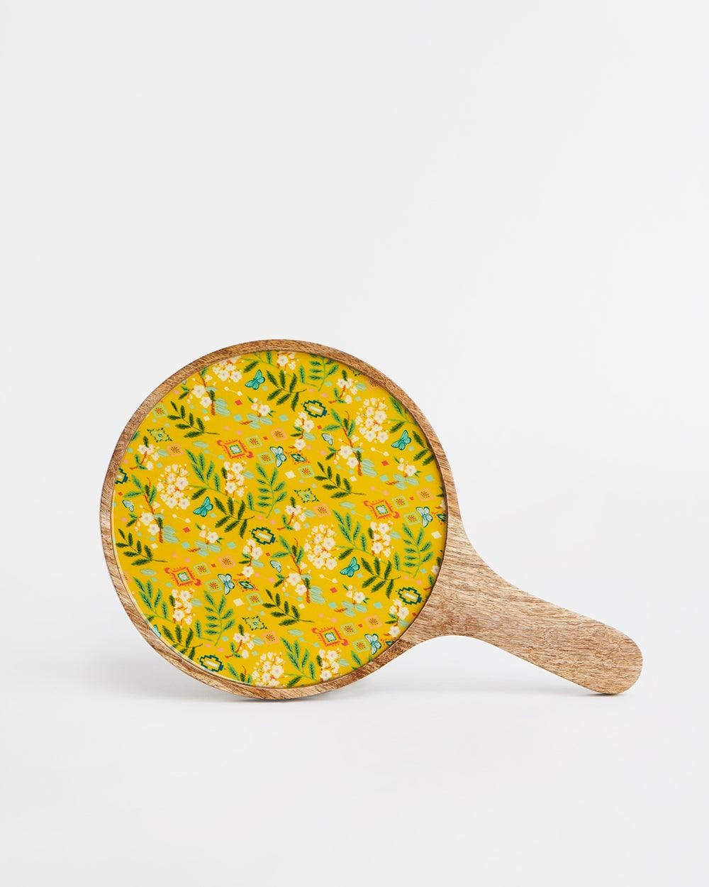 Chumbak Country Cheese platter - Farm Garden,Yellow,Round, 16” X 10”