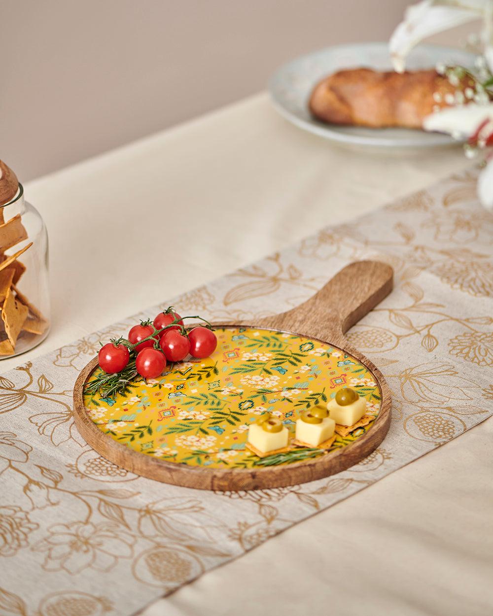 Chumbak Country Cheese platter - Farm Garden,Yellow,Round, 16” X 10”
