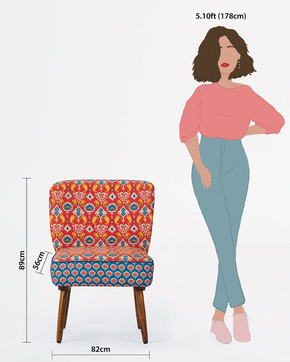 Chumbak Vanity Chair- Red & Blue Ikkat