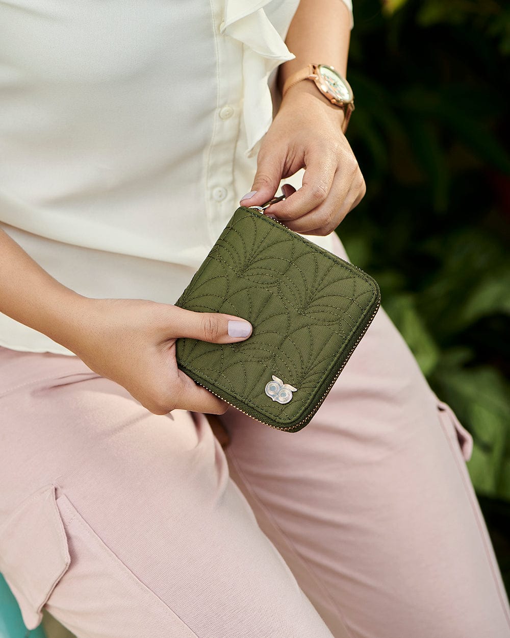 Chumbak Jungle Folk Quilted Mini Wallet-Olive