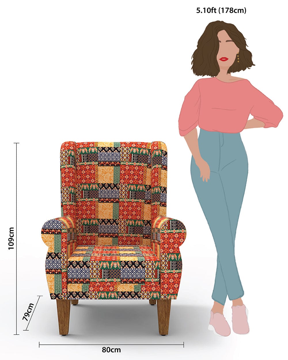 Chumbak Begum Wing Chair-Boho Patches